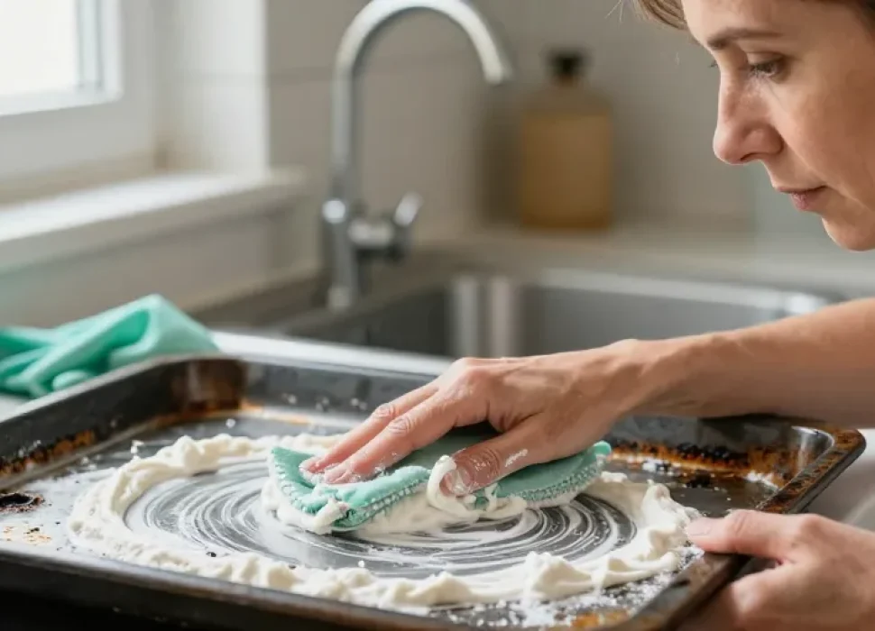 nettoyer une plaque de four encrassée