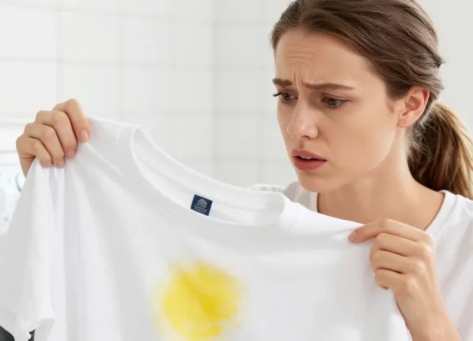 tache jaune sur vêtement blanc après lavage